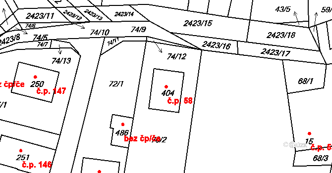 Klenovice 58 na parcele st. 404 v KÚ Klenovice u Soběslavi, Katastrální mapa