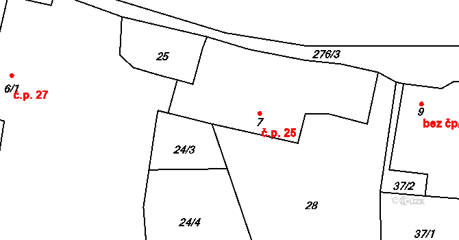 Pocinovice 25, Semněvice na parcele st. 7 v KÚ Pocinovice u Semněvic, Katastrální mapa