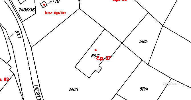 Prapořiště 27, Kdyně na parcele st. 60/1 v KÚ Prapořiště, Katastrální mapa