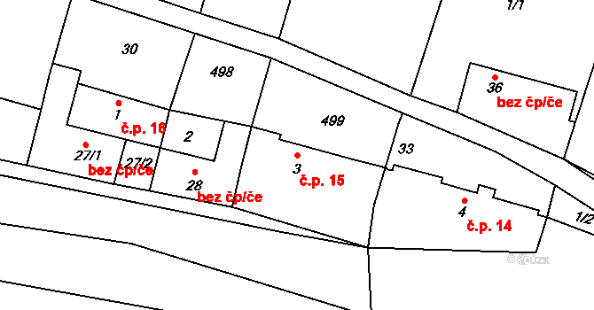 Černice 15, Chanovice na parcele st. 3 v KÚ Černice u Defurových Lažan, Katastrální mapa