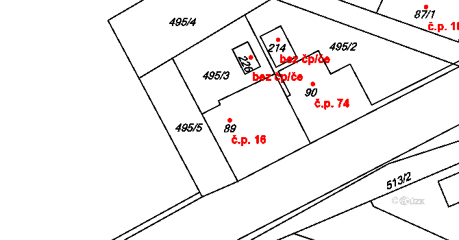 Bělečko 16, Býšť na parcele st. 89 v KÚ Bělečko, Katastrální mapa