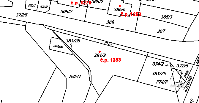 Svatobořice 1283, Svatobořice-Mistřín na parcele st. 381/3 v KÚ Svatobořice, Katastrální mapa