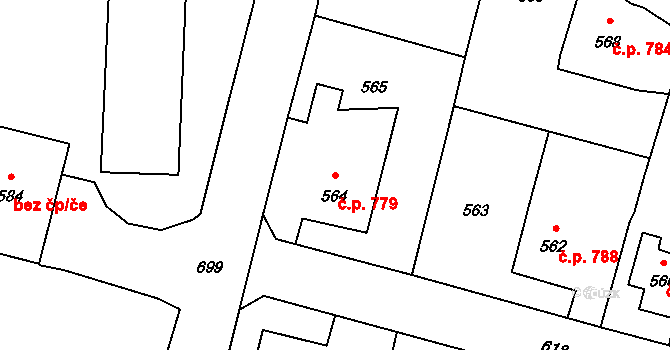 Mohelnice 779 na parcele st. 564 v KÚ Mohelnice, Katastrální mapa
