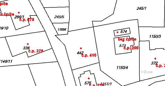 Mořkov 410 na parcele st. 442 v KÚ Mořkov, Katastrální mapa