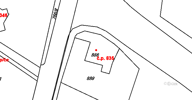 Kopřivnice 835 na parcele st. 888 v KÚ Kopřivnice, Katastrální mapa