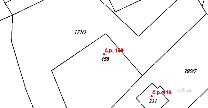 Lubina 149, Kopřivnice na parcele st. 156 v KÚ Drnholec nad Lubinou, Katastrální mapa