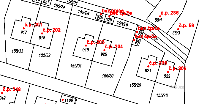 Sýkořice 204 na parcele st. 920 v KÚ Sýkořice, Katastrální mapa