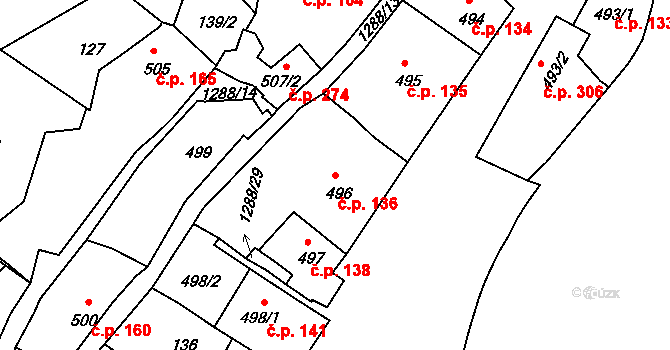 Plešivec 136, Český Krumlov na parcele st. 496 v KÚ Český Krumlov, Katastrální mapa