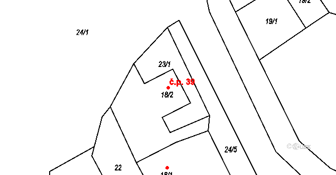 Stránky 39, Holedeč na parcele st. 18/2 v KÚ Stránky, Katastrální mapa