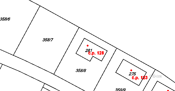 Zárybničná Lhota 128, Tábor na parcele st. 281 v KÚ Zárybničná Lhota, Katastrální mapa