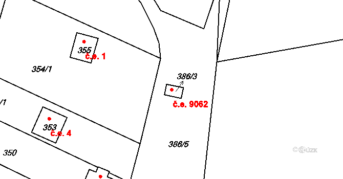 Koštov 9062, Trmice na parcele st. 386/3 v KÚ Koštov, Katastrální mapa