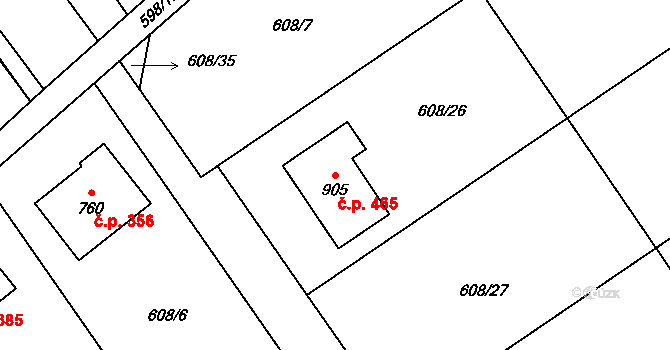 Lučina 465 na parcele st. 905 v KÚ Lučina, Katastrální mapa