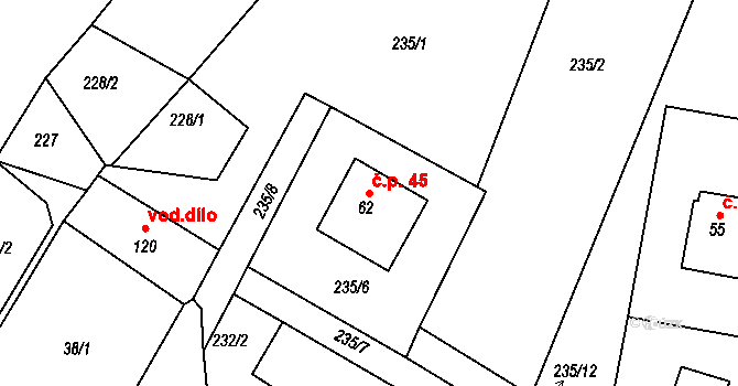 Závidkovice 45, Světlá nad Sázavou na parcele st. 62 v KÚ Závidkovice, Katastrální mapa