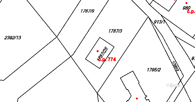 Stará Ves 774, Stará Ves nad Ondřejnicí na parcele st. 1787/25 v KÚ Stará Ves nad Ondřejnicí, Katastrální mapa