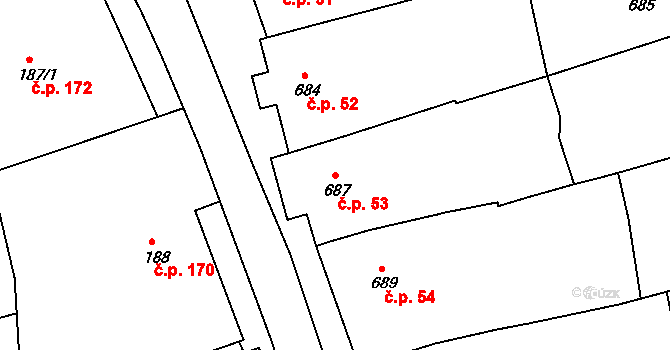 Borkovany 53 na parcele st. 687 v KÚ Borkovany, Katastrální mapa