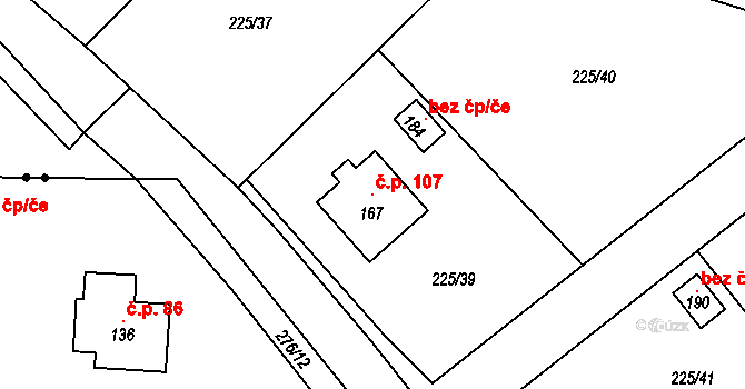 Nebílovský Borek 107, Štěnovický Borek na parcele st. 167 v KÚ Nebílovský Borek, Katastrální mapa