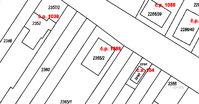 Lužice 1086 na parcele st. 2365/2 v KÚ Lužice u Hodonína, Katastrální mapa