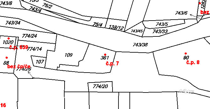 Chotěšov 7 na parcele st. 361 v KÚ Chotěšov, Katastrální mapa