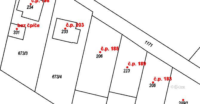 Krumsín 185 na parcele st. 206 v KÚ Krumsín, Katastrální mapa