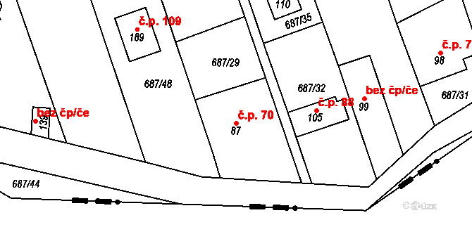 Hamry 70, Plumlov na parcele st. 87 v KÚ Hamry, Katastrální mapa