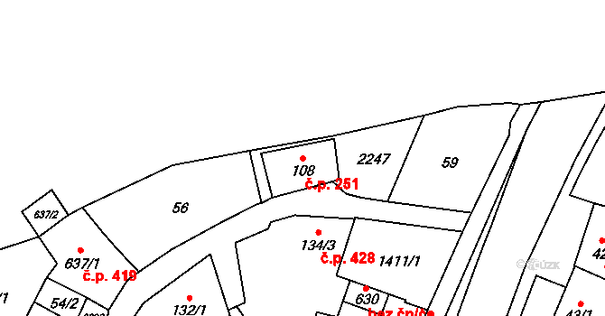 Vranov nad Dyjí 251 na parcele st. 108 v KÚ Vranov nad Dyjí, Katastrální mapa