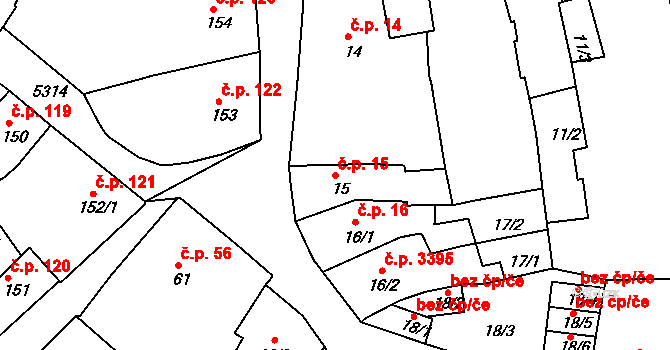 Znojmo 15 na parcele st. 15 v KÚ Znojmo-město, Katastrální mapa
