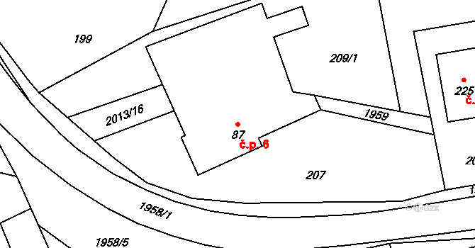 Milenov 6 na parcele st. 87 v KÚ Milenov, Katastrální mapa