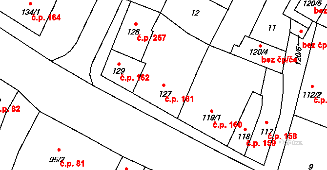 Lišov 161 na parcele st. 127 v KÚ Lišov, Katastrální mapa