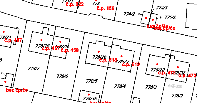 Rudolfov 518 na parcele st. 778/26 v KÚ Rudolfov u Českých Budějovic, Katastrální mapa