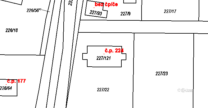 Trubín 224 na parcele st. 227/121 v KÚ Trubín, Katastrální mapa