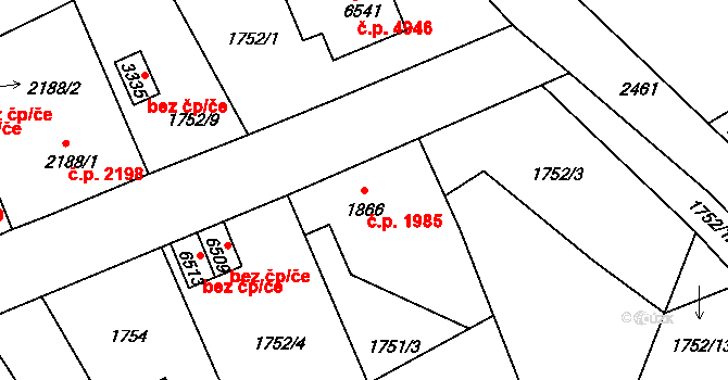 Jablonec nad Nisou 1985 na parcele st. 1866 v KÚ Jablonec nad Nisou, Katastrální mapa