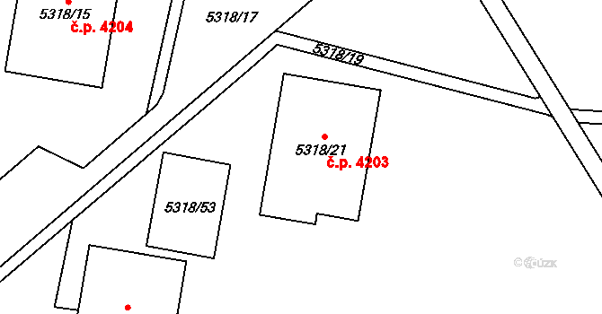 Jihlava 4203 na parcele st. 5318/21 v KÚ Jihlava, Katastrální mapa