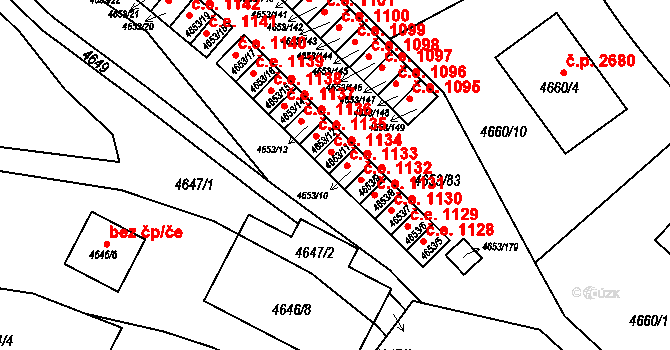Jihlava 1133 na parcele st. 4653/10 v KÚ Jihlava, Katastrální mapa
