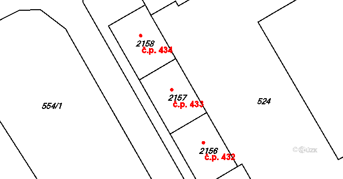 Lyžbice 433, Třinec na parcele st. 2157 v KÚ Lyžbice, Katastrální mapa