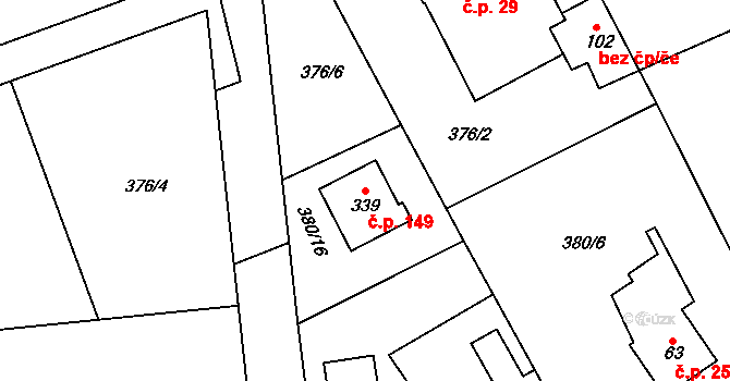 Řež 149, Husinec na parcele st. 339 v KÚ Husinec u Řeže, Katastrální mapa