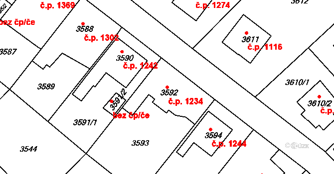 Roztoky 1234 na parcele st. 3592 v KÚ Žalov, Katastrální mapa