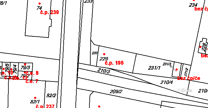 Kobylnice 195 na parcele st. 229 v KÚ Kobylnice u Brna, Katastrální mapa