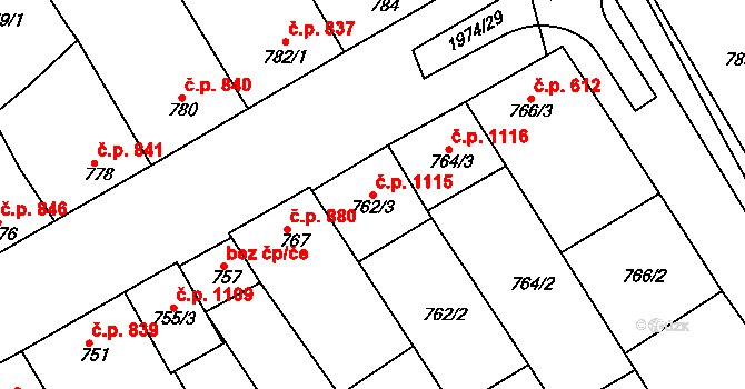 Mistřín 1115, Svatobořice-Mistřín na parcele st. 762/3 v KÚ Mistřín, Katastrální mapa