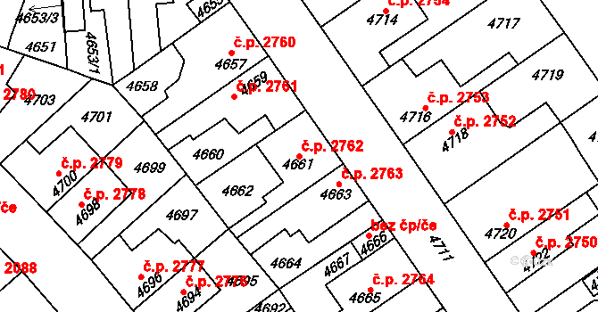 Kladno 2762 na parcele st. 4661 v KÚ Kladno, Katastrální mapa