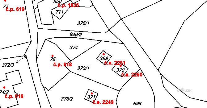 Struhařov 2251, Kamenice na parcele st. 369 v KÚ Štiřín, Katastrální mapa