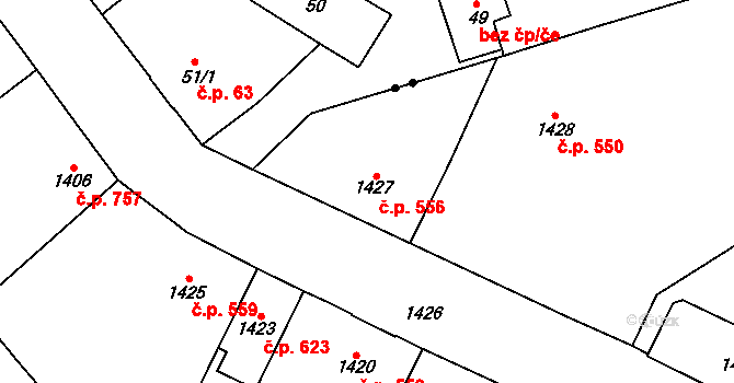 Kynšperk nad Ohří 556 na parcele st. 1427 v KÚ Kynšperk nad Ohří, Katastrální mapa