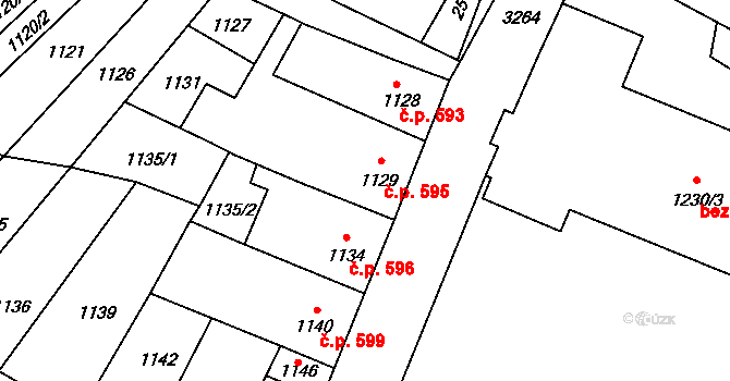 Mikulov 595 na parcele st. 1129 v KÚ Mikulov na Moravě, Katastrální mapa