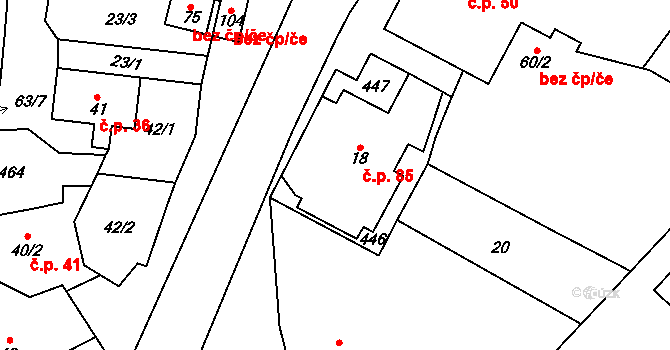 Horní Stakory 85, Kosmonosy na parcele st. 18 v KÚ Horní Stakory, Katastrální mapa