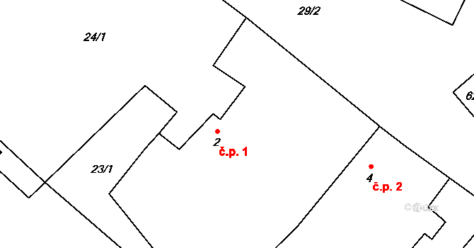 Lomnička 1, Kšice na parcele st. 2 v KÚ Lomnička, Katastrální mapa