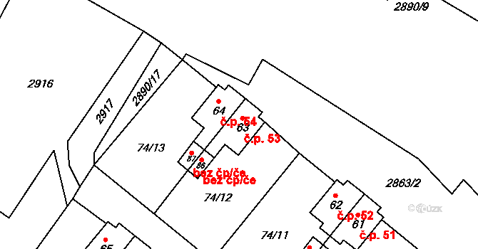 Kurojedy 53, Bor na parcele st. 63 v KÚ Kurojedy, Katastrální mapa