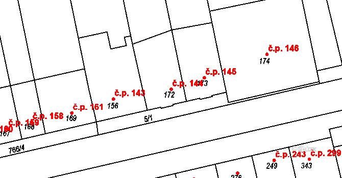 Slatinice 144 na parcele st. 172 v KÚ Slatinice na Hané, Katastrální mapa