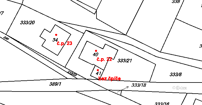 Nechalov 22, Drevníky na parcele st. 40 v KÚ Nechalov, Katastrální mapa