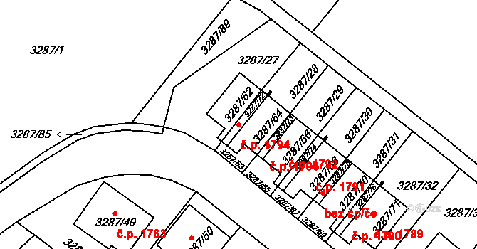 Nová Paka 1794 na parcele st. 3287/62 v KÚ Nová Paka, Katastrální mapa