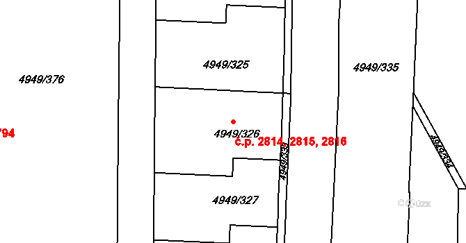 Severní Terasa 2814,2815,2816, Ústí nad Labem na parcele st. 4949/326 v KÚ Ústí nad Labem, Katastrální mapa