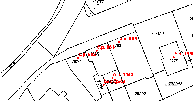 Lysá nad Labem 863 na parcele st. 762/2 v KÚ Lysá nad Labem, Katastrální mapa